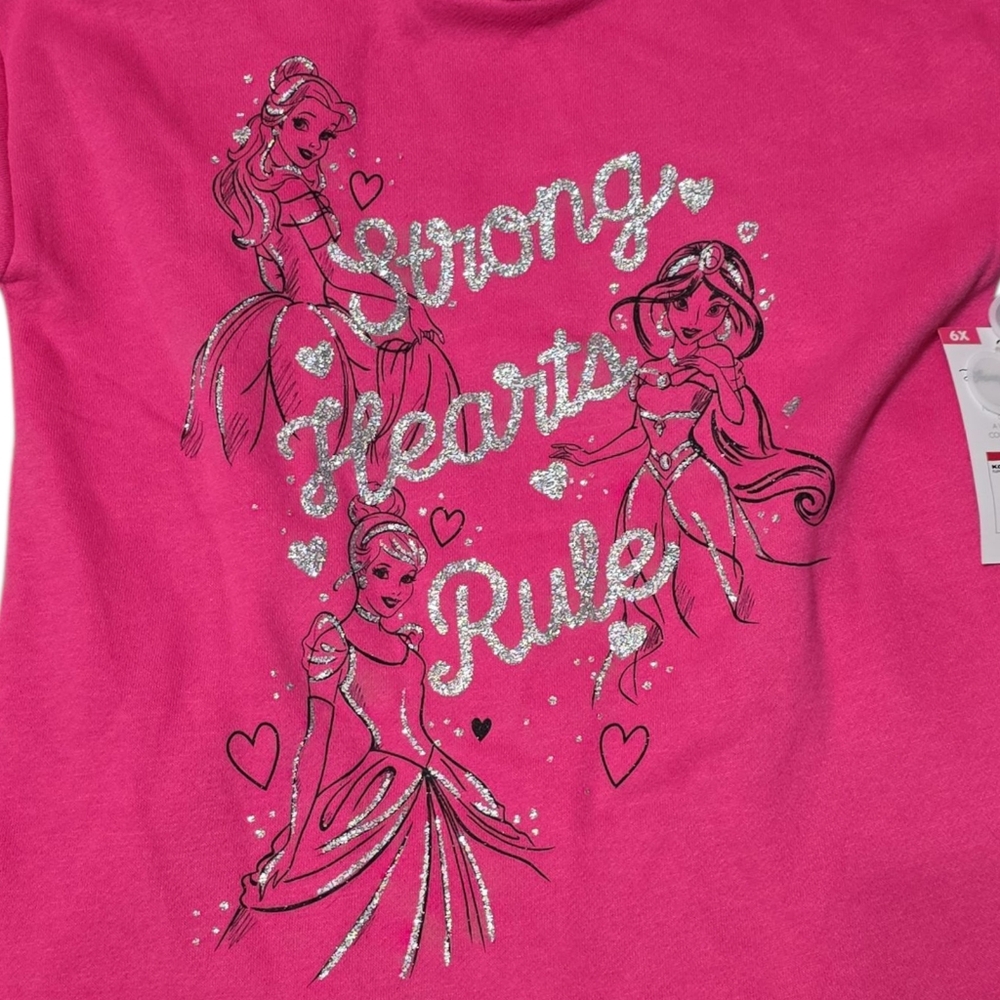 NWT Disney Jumping Beans Girls Fleece Crew Neck Sweater Pink 6X Princess Theme - Picture 4 of 6